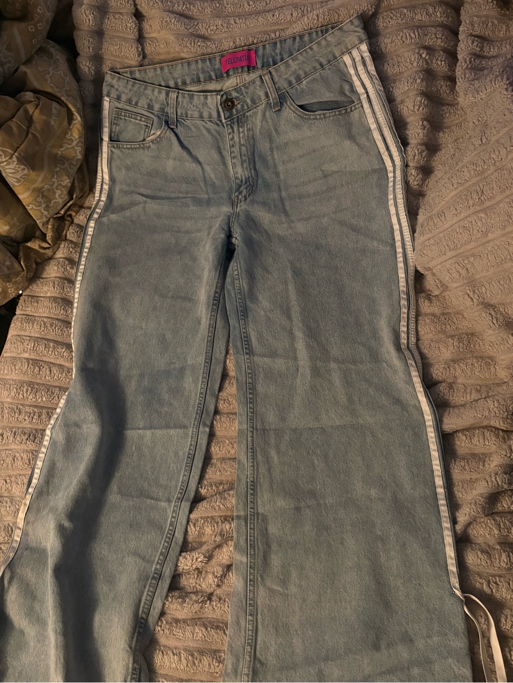 Light Blue Flare Jeans with White Side Stripes